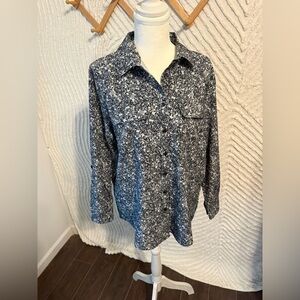 Lands' End Black and Gray Floral Button-Up Shirt